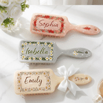 Personalised Birth Flower Anti-Static Massage Comb with Name and Ribbon Bow Anniversary Birthday Gift for Woman Girl Daughter