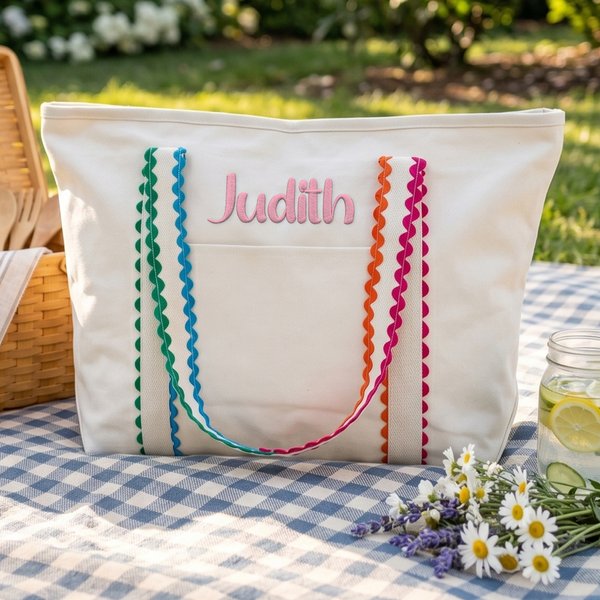 Personalised Embroidered Name Canvas Tote Bag Travel Essential Birthday Gift for Woman Friend