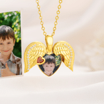 Personalized Angel Wing Heart Birthstone Necklace with Photo Anniversary Birthday Gift for Mom Wife