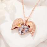 Personalized Angel Wing Heart Birthstone Necklace with Photo Anniversary Birthday Gift for Mom Wife