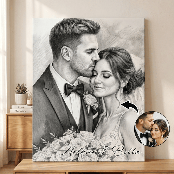 Personalized Sketch Style Black and White Minimalist Canvas Prints Home Decor Ship from USA Wedding Anniversary Housewarming Gift for Couple Newlywed