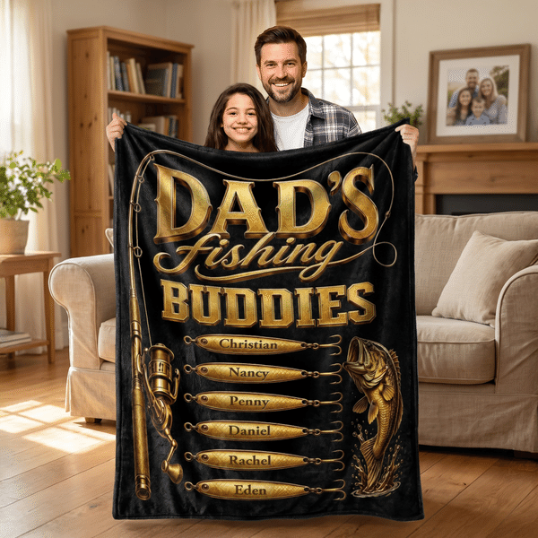 Personalised Fishing Rod Hook Fishing Buddies Soft Throw Blanket with Name Home Decor Father's Day Birthday Gift for Dad Grandpa Fishing Lover