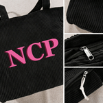 Personalized Retro Double-Color Shadow Monogram Large Capacity Corduroy Tote Bag Travel Essential Birthday Gift for Friends Office Workers