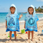 Personalisierte Hai Ozean schnell trocknen Hooded Strandtuch mit Namen und Initialen Outdoor-Aktivitäten Strand Party Geburtstagsgeschenk für Kinder