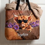 Personlig Highland Cow Birth Flower stor kapasitet Tote Bag med navn Daglig bruk Bursdagsgave til Highland Cow Lovers Cowgirls