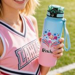 Personalisierte Cartoon Cheerleading Girl 32 oz Gradient Wasserflasche mit Namen und Zeit Marker Game Day Sport Jahrestag Geschenk für Cheerleader