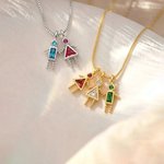 Personalized 1-7 Kids Pendant Necklace with Birthstone Dainty Jewelry Anniversary Birthday Gift for Mom Grandma