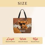 Personlig Highland Cow Birth Flower stor kapasitet Tote Bag med navn Daglig bruk Bursdagsgave til Highland Cow Lovers Cowgirls