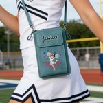 Personalizzato Multicolore Cheerleading Girl PU Leather Phone Wallet Crossbody Bag with Name Birthday Team Gift for Her