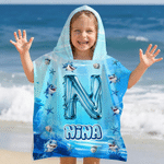 Personalisierte Hai Ozean schnell trocknen Hooded Strandtuch mit Namen und Initialen Outdoor-Aktivitäten Strand Party Geburtstagsgeschenk für Kinder