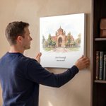 Personalized Watercolor Style Campus Architecture Photo Canvas Prints Home Decor Ship from USA Graduation Gift for Graduates Alumni