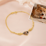 Braccialetto fotografico personalizzato con ali d'angelo e cuore attivato dal calore con testo inciso Regalo commemorativo di simpatia per donne che possiedono un animale domestico
