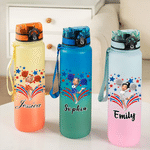 Personalized Cartoon Cheerleading Girl 32 oz Gradient Water Bottle with Name and Time Marker Game Day Sports Anniversary Gift for Cheerleader