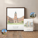 Acuarela Personalizada Estilo Campus Arquitectura Foto Lienzo Impresiones Regalo de Graduación para Graduados Alumni