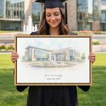 Personalized Watercolor Style Campus Architecture Photo Canvas Prints Home Decor Ship from USA Graduation Gift for Graduates Alumni