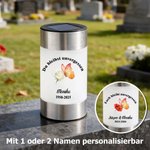 Personalisiertes Solar Grablicht mit Blumen Taube und Schmetterling | Widmung und Namen | Garten | Friedhof | Erinnerung Geschenk für Hinterbliebene