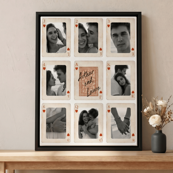 Personalizzato 8 foto di carte da gioco stampe su tela espositori da parete Moderna Home Decor Nave da USA Matrimonio regalo di San Valentino per le coppie di sposi.