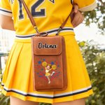 Personalizzato Multicolore Cheerleading Girl PU Leather Phone Wallet Crossbody Bag with Name Birthday Team Gift for Her