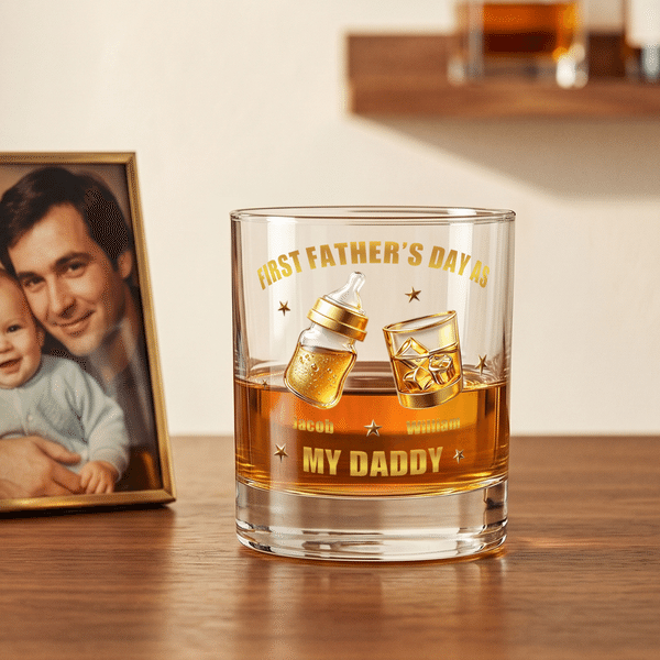 Personalized My Daddy Baby Bottle 10 oz Whiskey Glass with Names Daily Use Father's Day Gift for Dad Whiskey Drinker