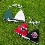 Personalized College Team Logo Color-Blocking Triangle Bikini Top with Removable Padding Game Day Graduation Gift for Sports Fans College Girls