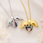 Personalized Angel Wing Heart Birthstone Necklace with Photo Anniversary Birthday Gift for Mom Wife