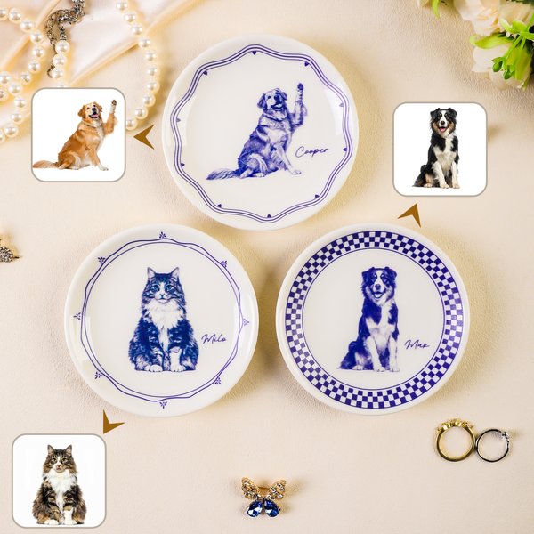 Personalised Hand Painted Pet Photo Checkerboard Jewellery Dish with Name Daily Use Birthday Pet Memorial Gift for Dog Cat Owner Pet Lover