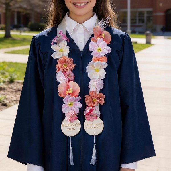 Personalised Floral Graduation Stole Lei Sash with Engraved Text and Year Graduation Ceremony Accessories Graduation Party Gift for Graduates
