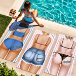 Personalized Multicolour Cartoon Fashion Girl Back View Striped Oversized Quick Dry Beach Towel with Name Beach Party Funny Birthday Gift for Her