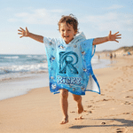 Personalisierte Hai Ozean schnell trocknen Hooded Strandtuch mit Namen und Initialen Outdoor-Aktivitäten Strand Party Geburtstagsgeschenk für Kinder