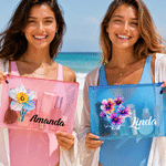 Personalized Neon Birth Flower Waterproof Pool Beach Bag with Name Daily Use Birthday Summer Vocation Party Gift for Women