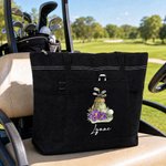 Personalized Watercolor Golf Elements Birth Flower Large Capacity Tote Bag with Name and Mesh Pockets Golf Club Birthday Gift for Golf Lovers Women
