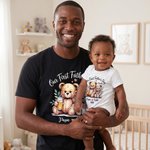 Personalised Cartoon Bear Heart 100% T-shirt Baby Bodysuit Matching Outfit with Name and Year Daily Wear Father's Day Gift for Father Baby