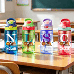 Personalised Basketball Baseball 16 oz Water Bottle with Name and Initial Straw Daily Use Birthday Back to School Gift for Kids Boy Girl