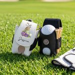 Gepersonaliseerde Watercolor Golf Elementen Geboortebloem PU Leren Golfbal Tas met Naam en Tee Houder Golf Club Verjaardagscadeau voor Golfliefhebbers