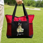 Personalized Watercolor Golf Elements Birth Flower Large Capacity Tote Bag with Name and Mesh Pockets Golf Club Birthday Gift for Golf Lovers Women