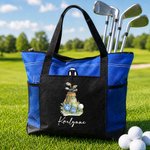 Personalized Watercolor Golf Elements Birth Flower Large Capacity Tote Bag with Name and Mesh Pockets Golf Club Birthday Gift for Golf Lovers Women