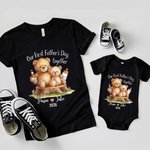 Personalised Cartoon Bear Heart 100% T-shirt Baby Bodysuit Matching Outfit with Name and Year Daily Wear Father's Day Gift for Father Baby