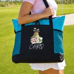Personalized Watercolor Golf Elements Birth Flower Large Capacity Tote Bag with Name and Mesh Pockets Golf Club Birthday Gift for Golf Lovers Women