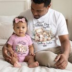 Personalised Cartoon Bear Heart 100% T-shirt Baby Bodysuit Matching Outfit with Name and Year Daily Wear Father's Day Gift for Father Baby