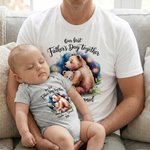 Personalised Cartoon Bear Heart 100% T-shirt Baby Bodysuit Matching Outfit with Name and Year Daily Wear Father's Day Gift for Father Baby