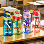 Personalised Basketball Baseball 16 oz Water Bottle with Name and Initial Straw Daily Use Birthday Back to School Gift for Kids Boy Girl