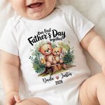 Personalised Cartoon Bear Heart 100% T-shirt Baby Bodysuit Matching Outfit with Name and Year Daily Wear Father's Day Gift for Father Baby
