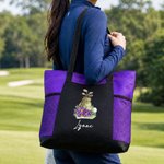 Personalized Watercolor Golf Elements Birth Flower Large Capacity Tote Bag with Name and Mesh Pockets Golf Club Birthday Gift for Golf Lovers Women
