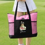 Personalized Watercolor Golf Elements Birth Flower Large Capacity Tote Bag with Name and Mesh Pockets Golf Club Birthday Gift for Golf Lovers Women