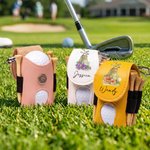 Gepersonaliseerde Watercolor Golf Elementen Geboortebloem PU Leren Golfbal Tas met Naam en Tee Houder Golf Club Verjaardagscadeau voor Golfliefhebbers