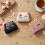 Porte monnaie en cuir PU personnalisé avec nom et fleur de naissance Multicolore Anniversaire Mariage Cadeau pour Maman Grand-mère Mariée