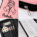 Personalized Prayer Gestures Cross PU Leather Bible Cover with Name Church Birthday Gift for Christian Friend
