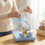 Osito de peluche personalizado con tema Bolsa de regalo transparente con nombre Año Lazo de la cinta y la tarjeta Fiesta de cumpleaños Decoración 1er Cumpleaños Baby Shower Regalo para el bebé