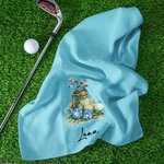Personalised Golf Birth Flower Classic Quick Dry Waffle Golf Towel with Name and Carabiner Clip Sport Team Birthday Gift for Golf Player Lover Woman