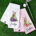 Personalised Golf Birth Flower Classic Quick Dry Waffle Golf Towel with Name and Carabiner Clip Sport Team Birthday Gift for Golf Player Lover Woman